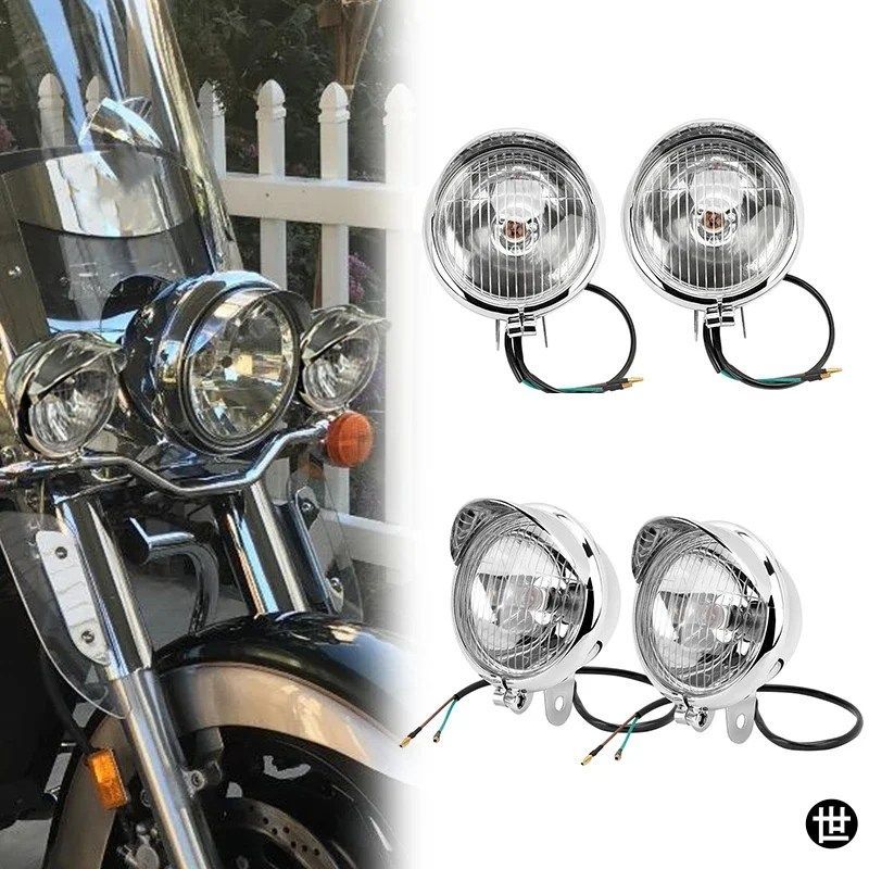 ハーレーチョッパークルーザーツーリングオートバイクロームフロントヘッドライトスポットフォグライトアクセサリー