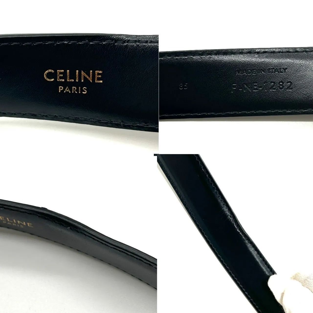 CELINE トリオンフベルト 85 ブラック 美品 箱付き 人気 CELINE セリーヌ トリオンフ ベルト 85 ブラック×ゴールド レザー ユニ