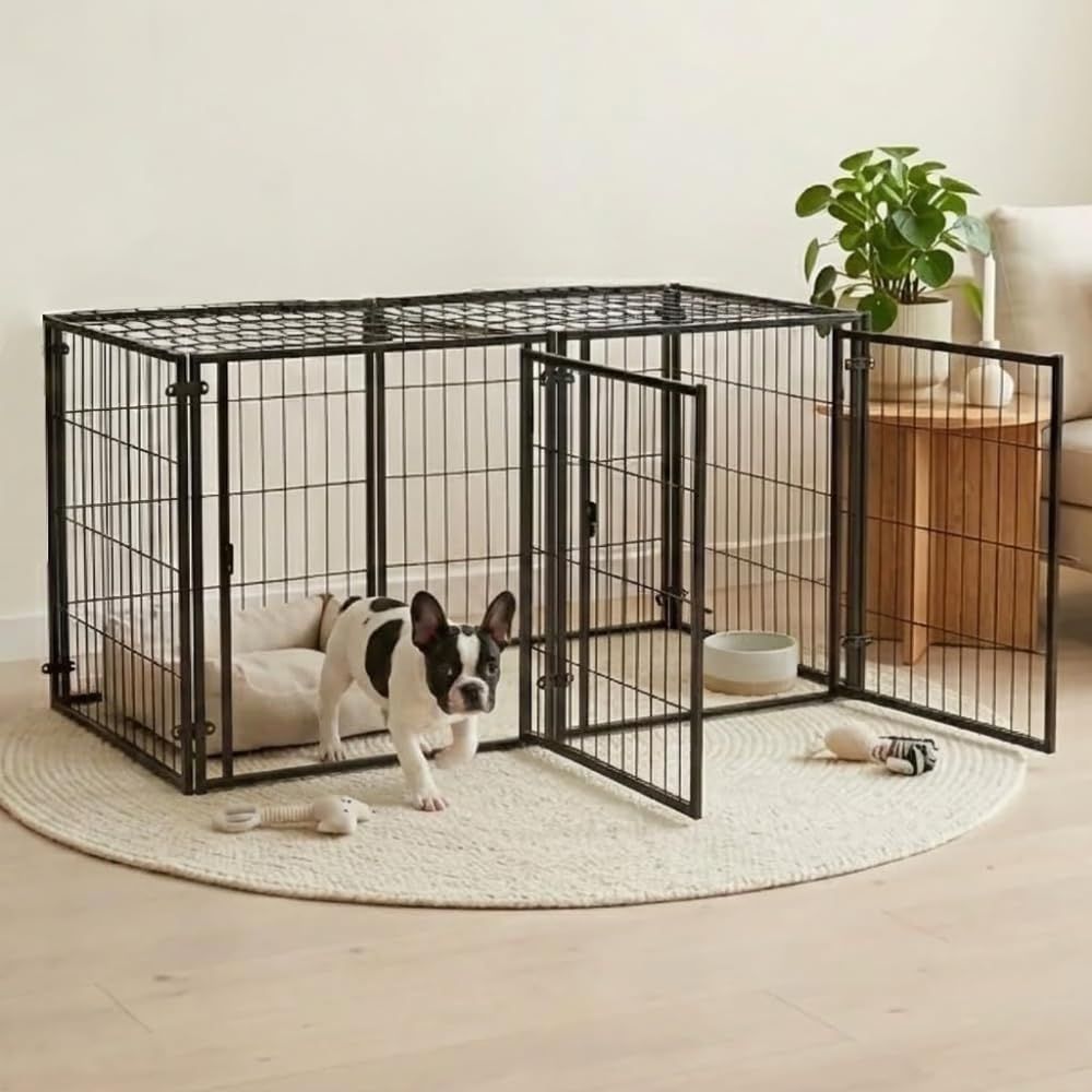 ペットサークル 屋根付き ドア付き 幅125cm 犬用ケージ トイレ別 室内用 小型犬 中型犬 折りたたみ ペットゲージ 脱走防止 iimono117so 70e67958