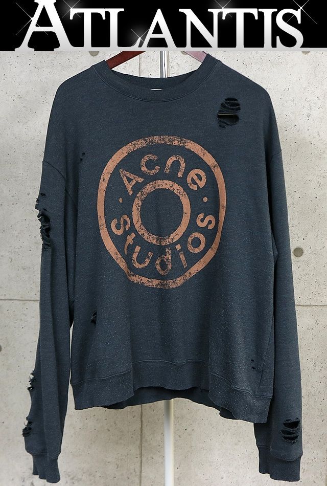 Acne Studios 銀座店 アクネ ストゥディオズ ロゴ スウェット ダメージ加工 長袖 メンズ size:L ダークグレー系 103420