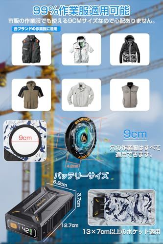 【42V超高出力 40500mAhバッテリー】空調作業服 ファンバッテリーセット 日本製ブラシレスモーター 最大25時間連続稼働 7段階風量調節 2種類モード搭載 PSE認証済 ベスト 半袖 長袖専用 9cm作業服対応 日本語説明書付き[日本国内ブランド正規Y