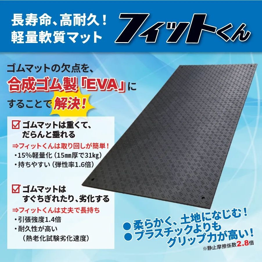フィットくん 合成ゴムマット F10-K0/F10-K4 1000mm x 2000mm 板厚10mm（滑り止め含む12㎜）
