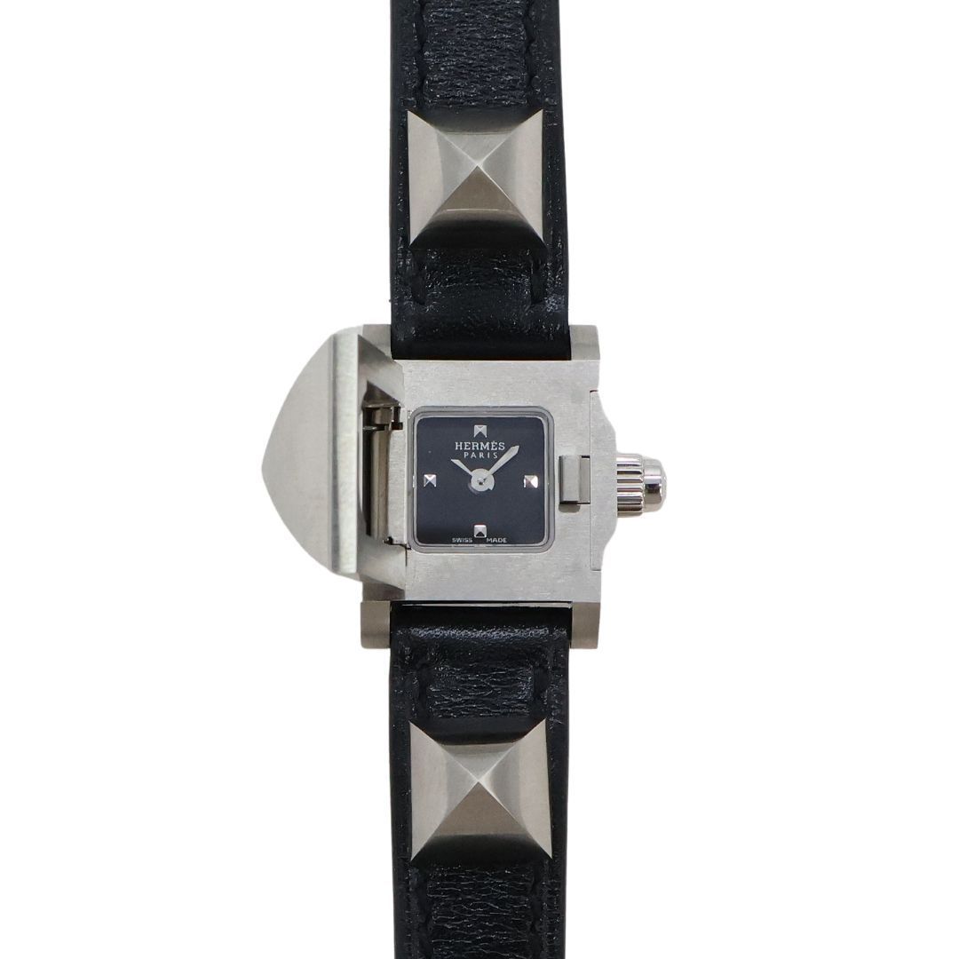 HERMES【エルメス】 ミニメドール ME2.111 □K刻印 SS ブラック文字盤 レディース【USED】(JD-334550)