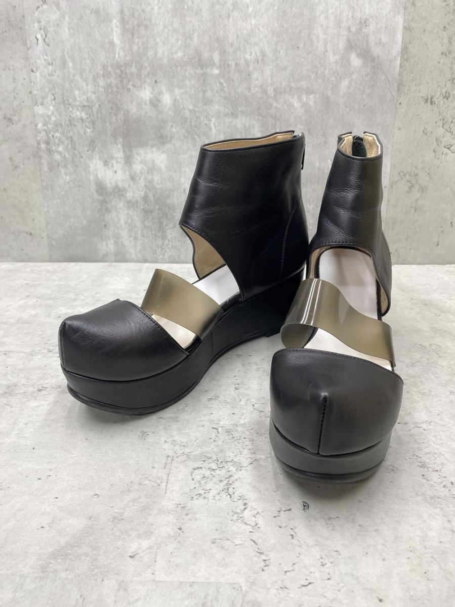 FLAT APARTMENT フラットアパートメント レザー ブーツサンダル プラットフォーム 韓国 size24.0cm/黒 ■■◎レディース