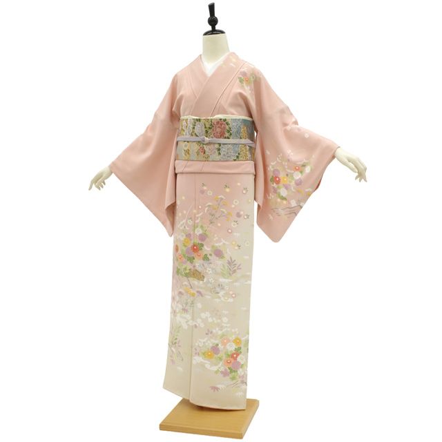 正絹 未使用 着物 手描き友禅 訪問着 新古品】 未使用 訪問着 袷 正絹 肌ピンクベージュ 古典文様 金彩友禅 袷 作家物 フォーマル 着物・浴衣