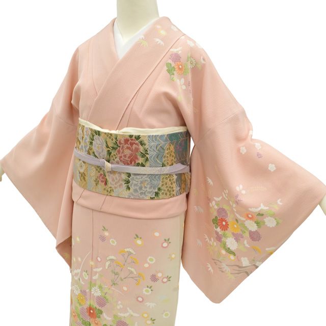 金彩友禅 古典文様 肌ピンクベージュ 正絹 袷 訪問着 未使用 新古品】 訪問着 手描き友禅 着物 未使用 正絹 袷 フォーマル 作家物