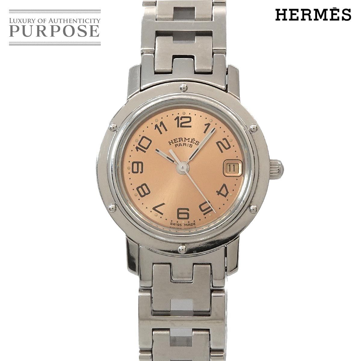 エルメス HERMES クリッパー CL4 210 レディース 腕時計 デイト ピンク クォーツ ウォッチ Clipper 90326182