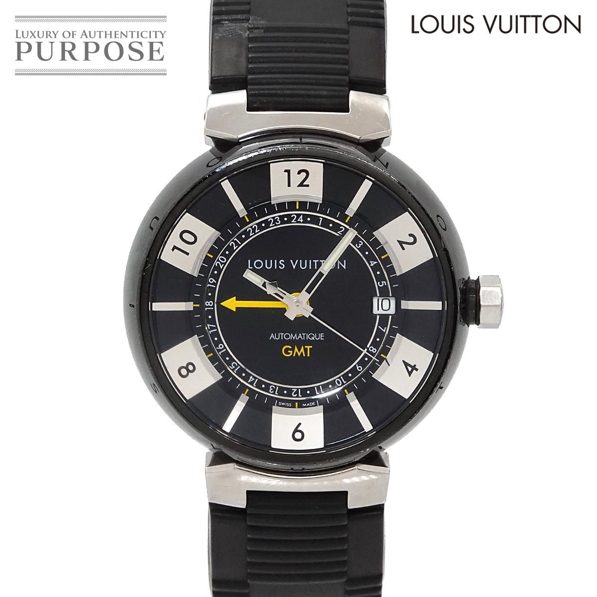 ルイ ヴィトン LOUIS VUITTON タンブール インブラック GMT Q113K メンズ 腕時計 デイト オートマ 自動巻き Tambour In Black 90326352