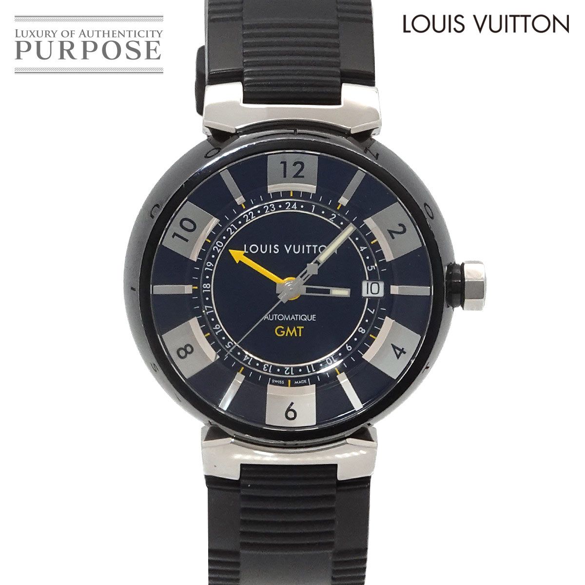 ルイ ヴィトン LOUIS VUITTON タンブール インブラック GMT Q113K メンズ 腕時計 デイト オートマ 自動巻き Tambour In Black 90326365