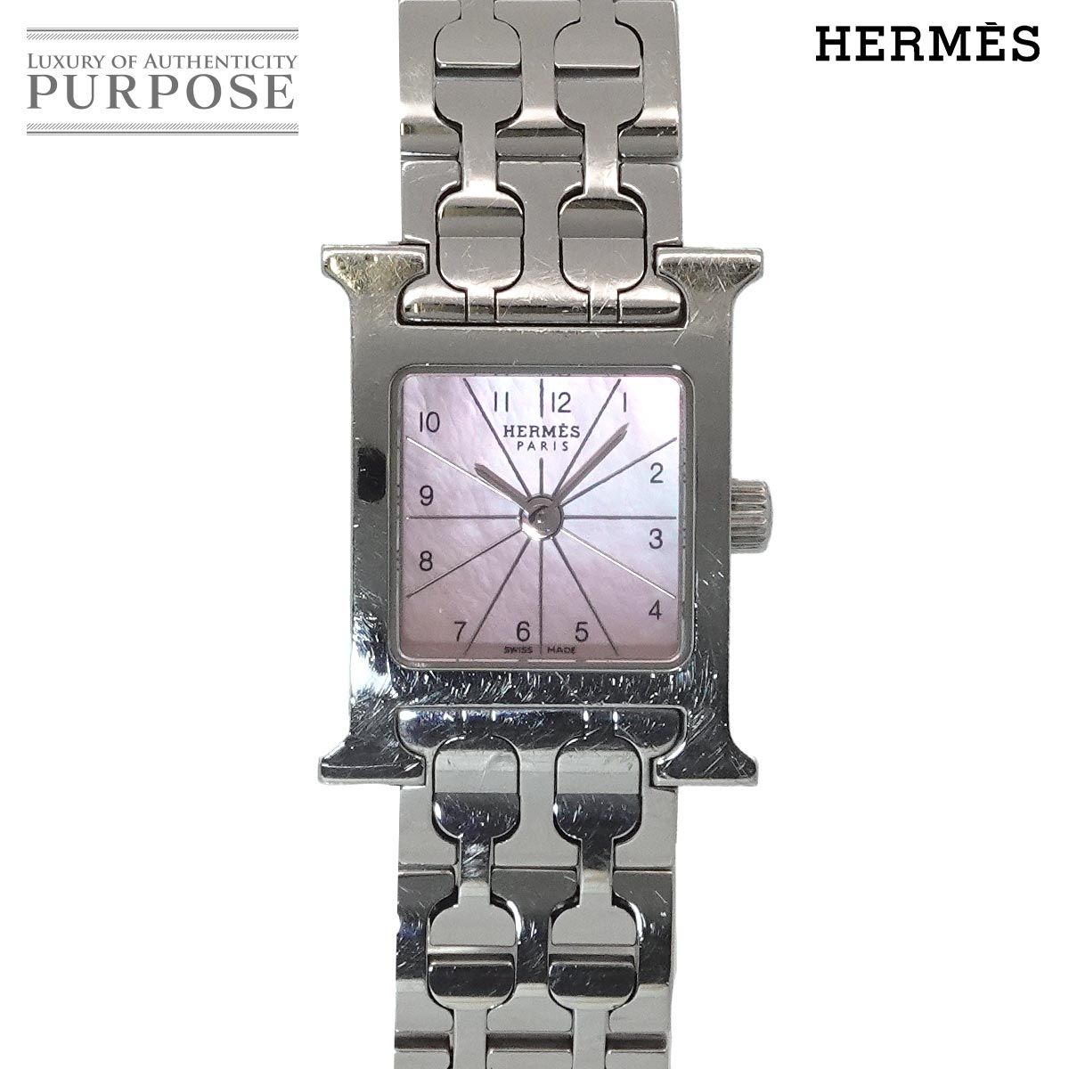 エルメス HERMES Hウォッチ ミニ HH1 110 レディース 腕時計 ピンクシェル クォーツ ウォッチ H Watch mini 90326379