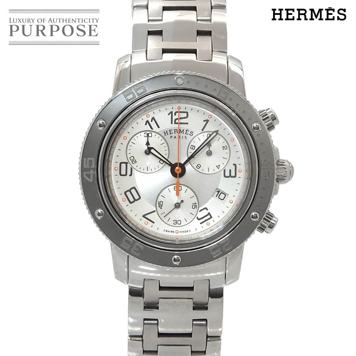 エルメス HERMES クリッパーダイバー クロノグラフ CP2 410 ボーイズ 腕時計 デイト シルバー クォーツ Clipper Diver 90327550