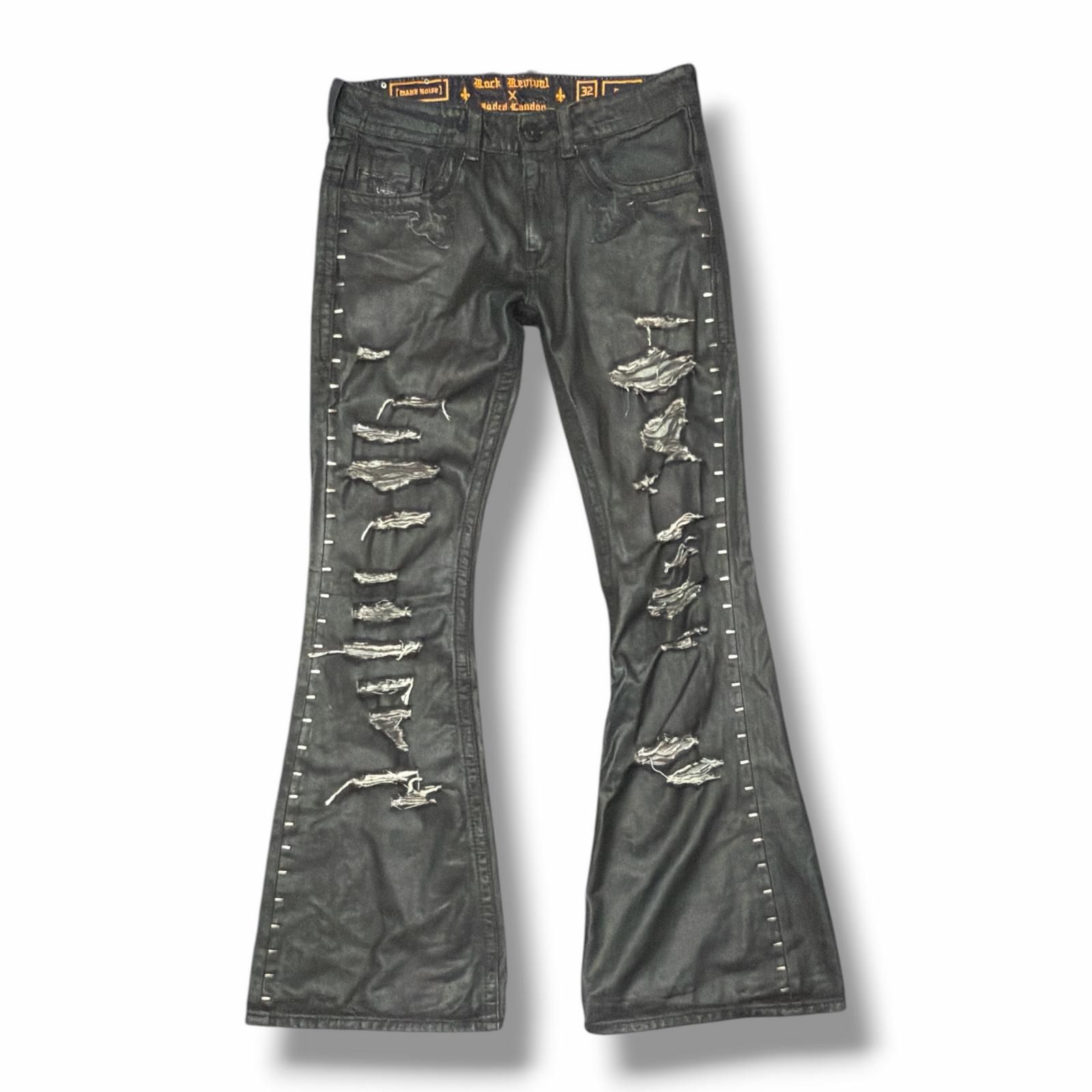 ダーティクラッシュJ/Wルーズデニムパンツ JADED LONDON Rock Revival Staple Wax Bootcut Jeans ロック