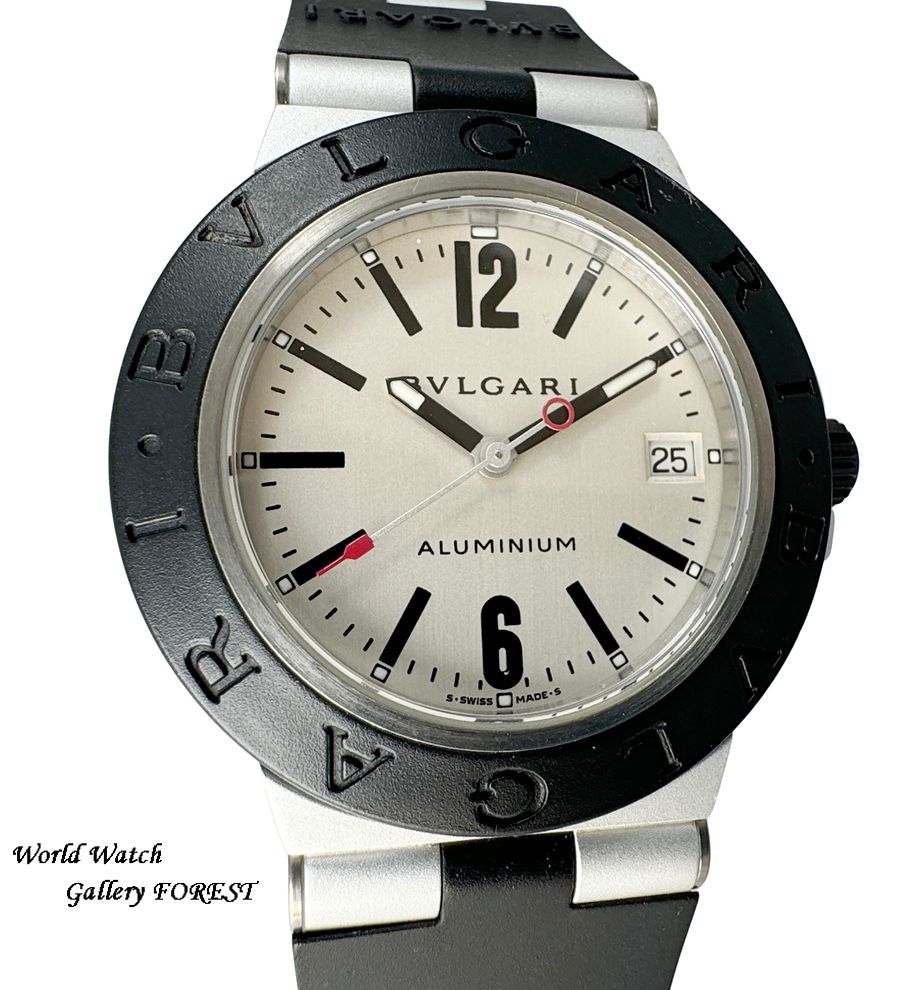 【BVLGARI ブルガリ☆アルミニウム AL38TA】中古 メンズ腕時計 自動巻き シルバー文字盤 AL × ラバー☆Aランク☆