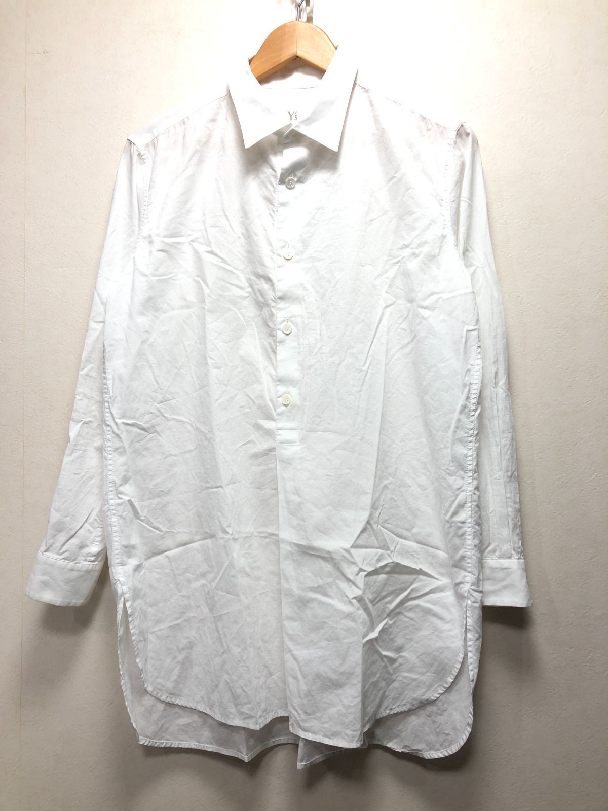 535052 Y's 長袖 ロング丈 プルオーバー シャツ 2 ホワイト メンズ レディース ワイズ YO-B07-001 yohji yamamoto ヨウジヤマモト