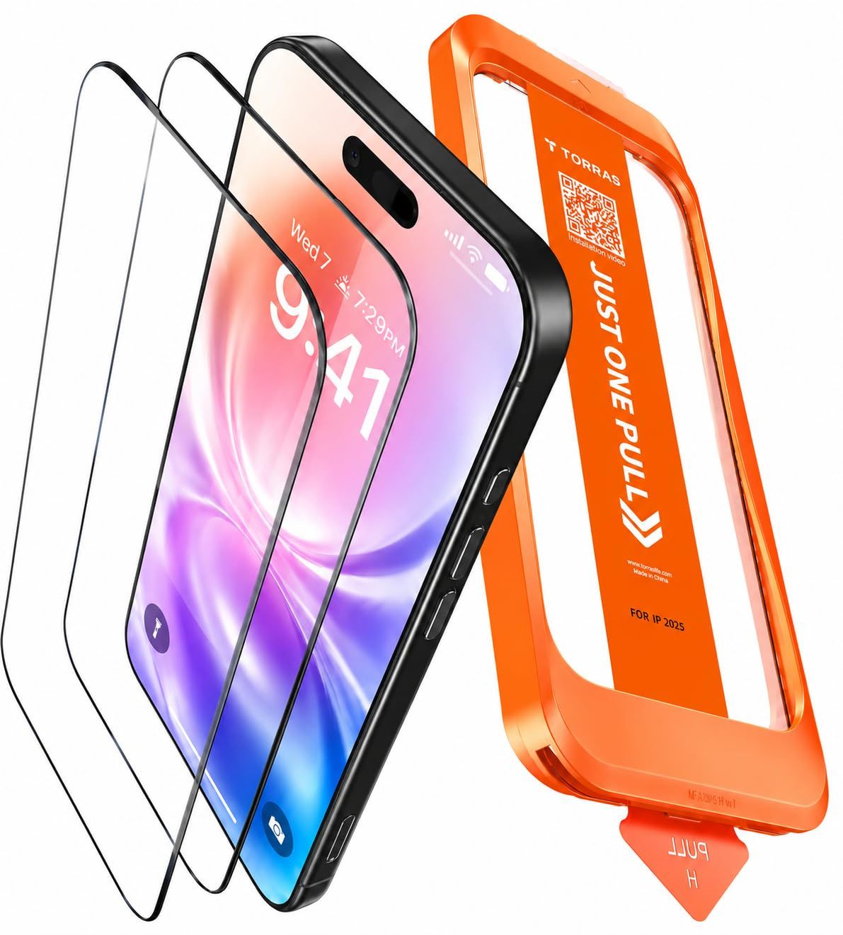 新品 【失敗しない強化ガラス】TORRAS GlassGo Ultra For iPhone 16 ガラスフィルム 航空宇宙材料 米軍MIL規格 9H+硬度 全面保護 極細ベゼル対応 ラウンドエッジ 超簡単貼り付け ワンプル(Just One Pull) ガイ