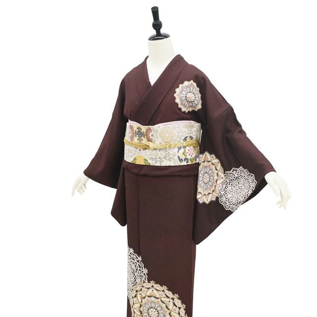 着物 訪問着 フォーマル 正絹 十日町紬 ブラウン 中古 仕立て済 Ｍ寸 MWR 中古】 訪問着 着物 フォーマル リサイクル 正絹 袷 近鉄百貨店 扱い