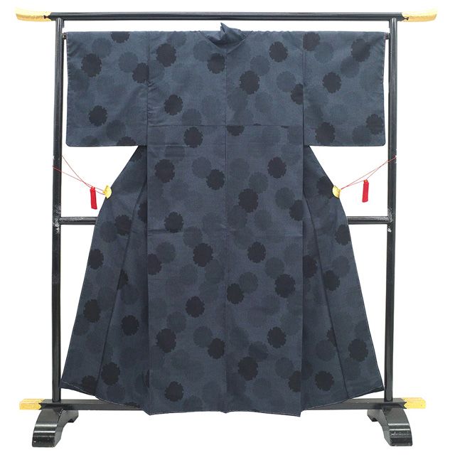 新古品】 塩沢 着物 未使用 正絹 袷 塩澤 紺 ネイビー 黒 雪輪 100亀甲