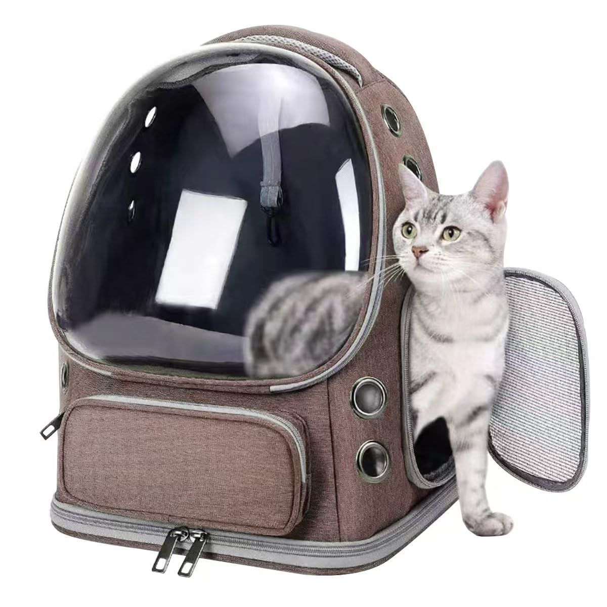 Z-ONE 猫 キャリー 猫 キャリーバッグ 猫 キャリーリュック 猫宇宙船 耐荷重7Kg 猫 透明 ハード 飛び出し防止 軽量 通気性 お出かけ 避難リュック 3色 （ブラウン）★ 0eb1ed73