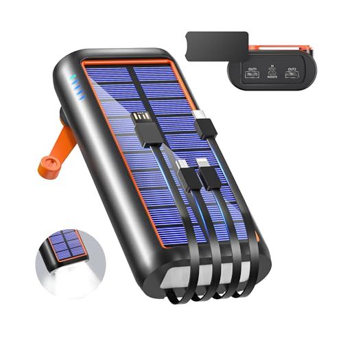 ソーラー 61200mAh 急速充電 手回し充電 ソーラーチャージャー 防災士監修 4本ケーブル内蔵 Type-C ソーラー IPX7防水 耐衝撃 携帯 スマホ充電器 LEDライト付き 停電対策 SOSモード 地震/災害/旅行/アウトドア i 90f73db5