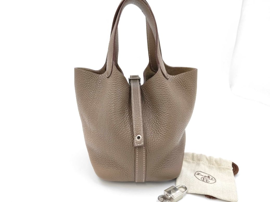 【56】HERMES エルメス ピコタンロック18 ハンドバッグ C刻印 トゴ エトゥープ シルバー/SV金具