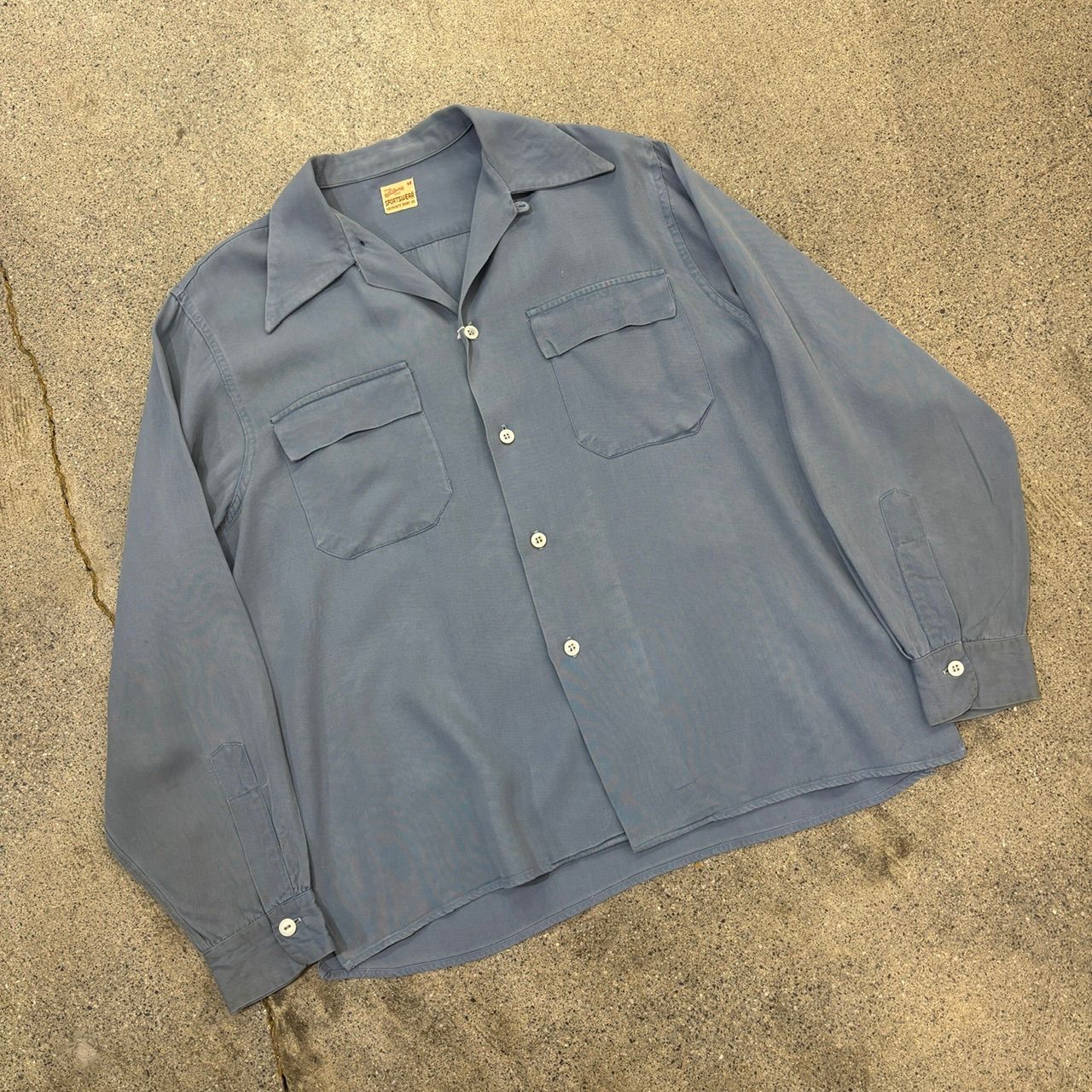 【Whitney】40s Rayon Gabardine Loop Collar Shirt M