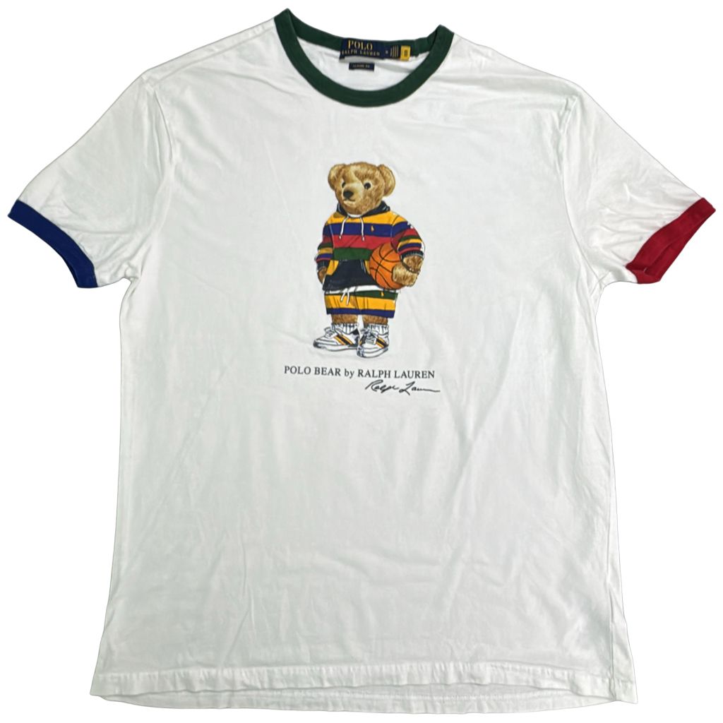 Polo by Ralph Lauren ポロ ラルフローレン ポロベア リンガーＴシャツ ホワイト(メンズ M)中古 古着 Y1708