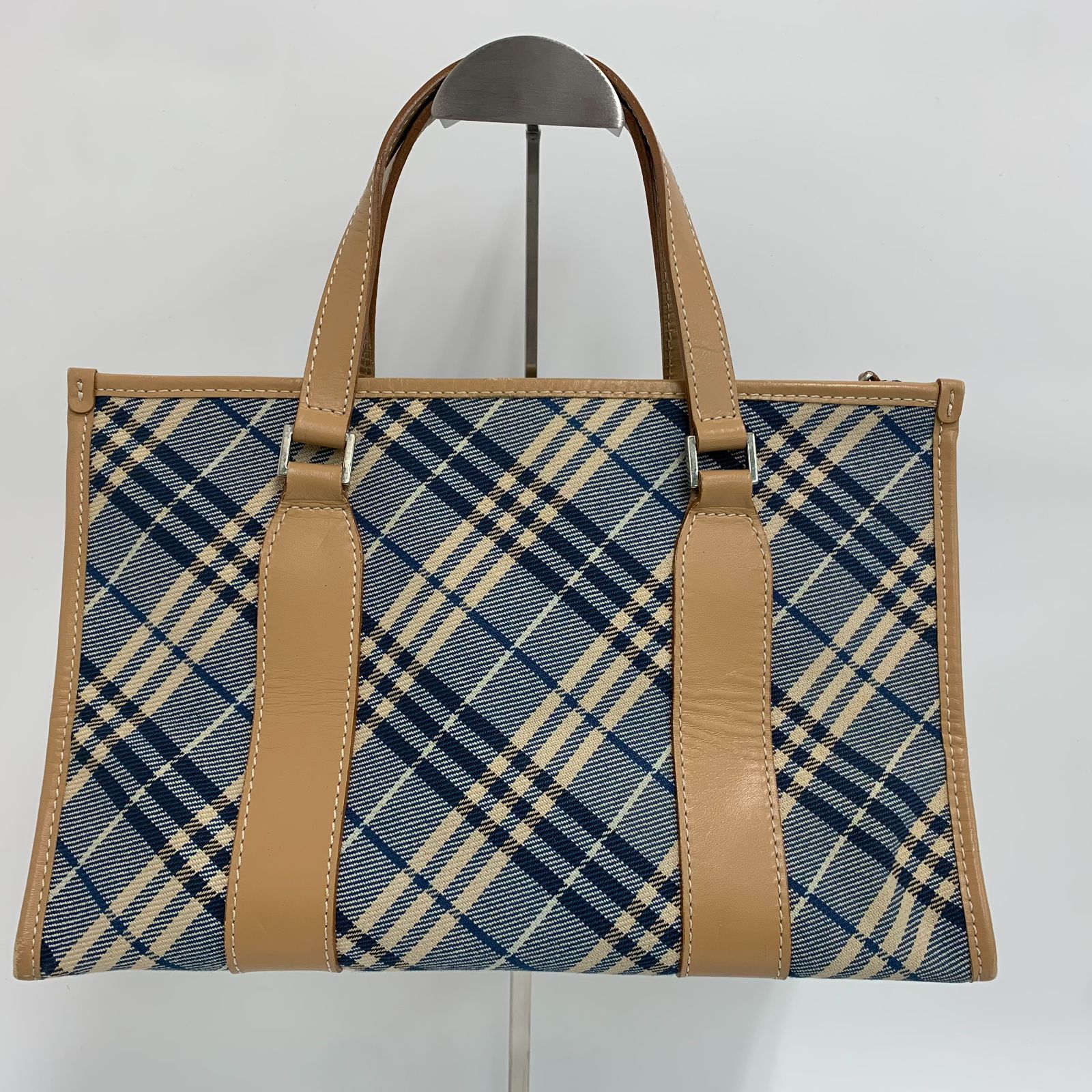 【良品】BURBERRY BLUE LABEL ハンドバッグ トートバッグ 斜めチェック 青（0111）