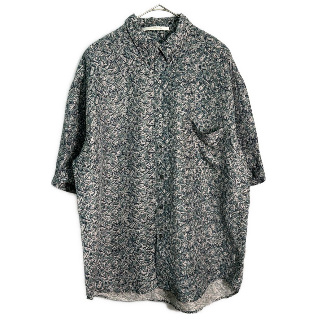 90年代 PERRY ELLIS ペリー エリス シルクシャツ 総柄 グリーン(メンズ L)中古 古着 Y1799