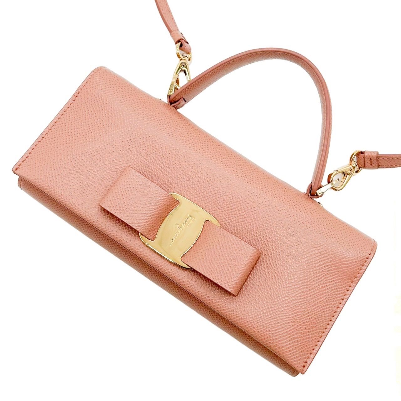 Salvatore Ferragamo フェラガモ ヴァラリボン ショルダーバッグ ショルダーウォレット ピンク 財布 2WAY ハンドバッグ レザー ゴールド金具 ミニバッグ レディース ギフト プレゼント スマホショルダー