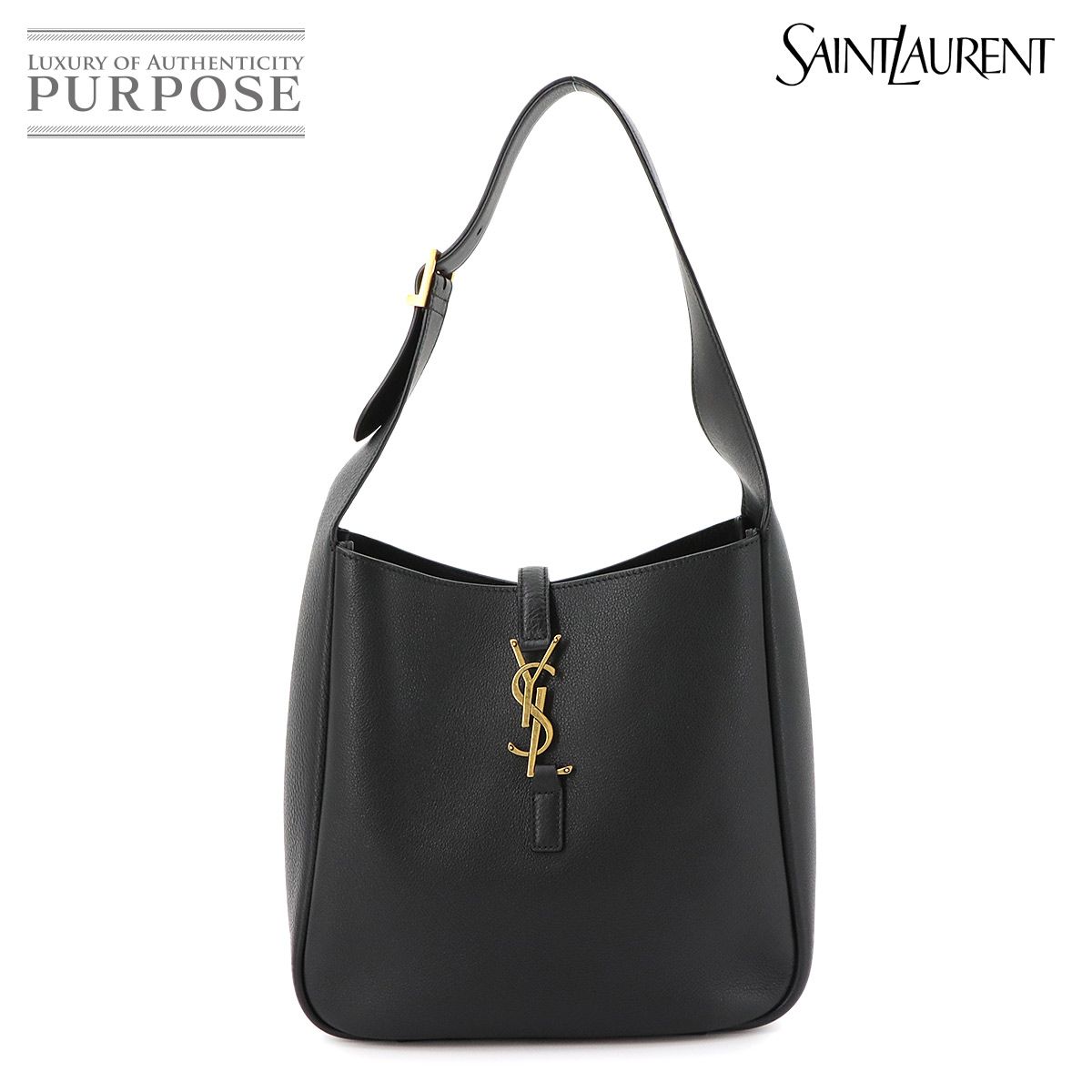 未使用 展示品 サンローラン SAINT LAURENT LE 5 A 7 スモール ショルダー バッグ レザー ブラック 713938 ゴールド 金具 90319735