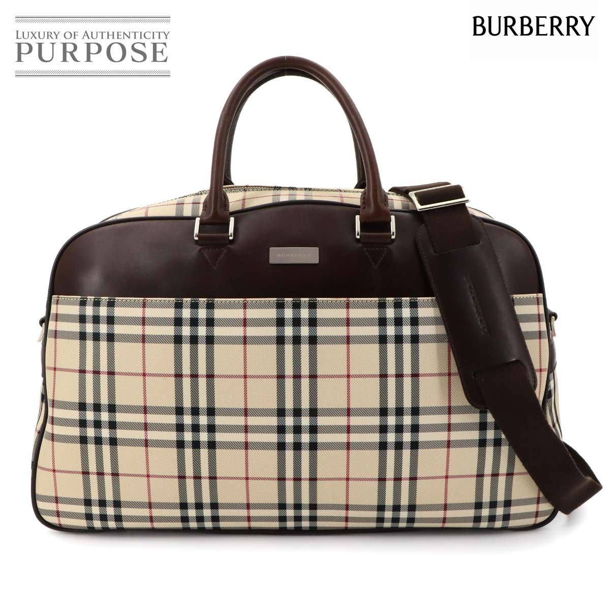 新品同様 バーバリー BURBERRY ノバチェック 2way ボストン ショルダー バッグ キャンバス レザー ベージュ ブラウン Boston Bag 90319960