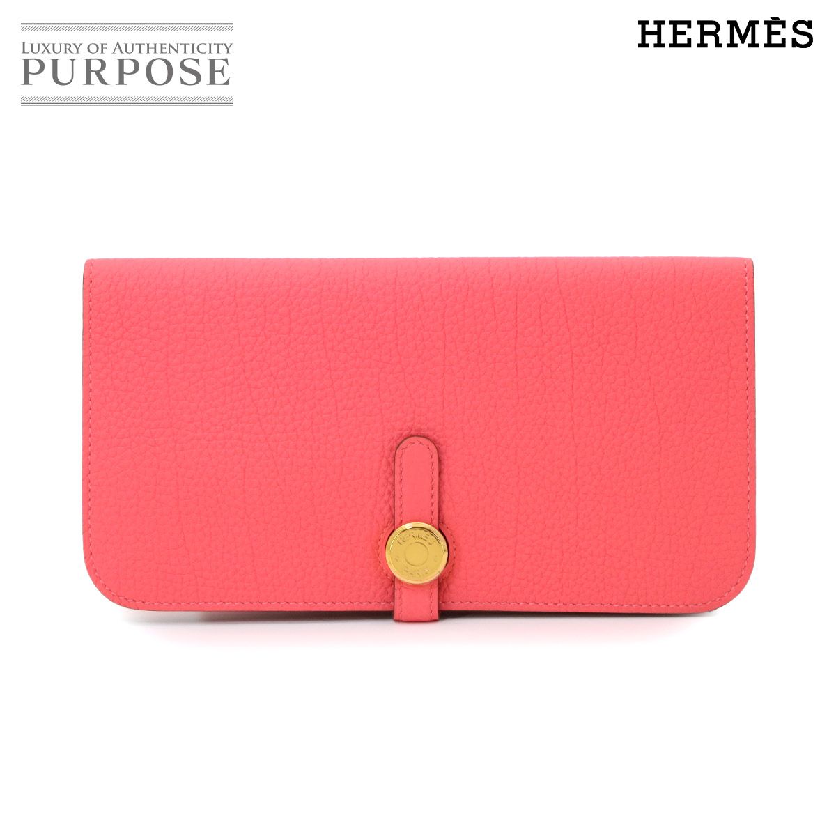 未使用 展示品 エルメス HERMES ドゴンロング 二つ折り 長財布 トゴ ローズリップスティック □Q刻印 ゴールド 金具 90325540
