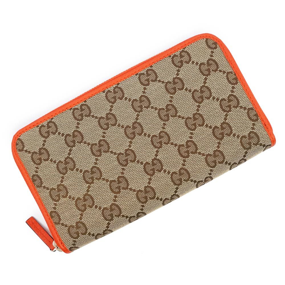 グッチ 363423 GGキャンバス レザー ベージュ オレンジ ラウンドファスナー 長財布 ゴールド金具 箱付 GUCCI（新品・未使用品）