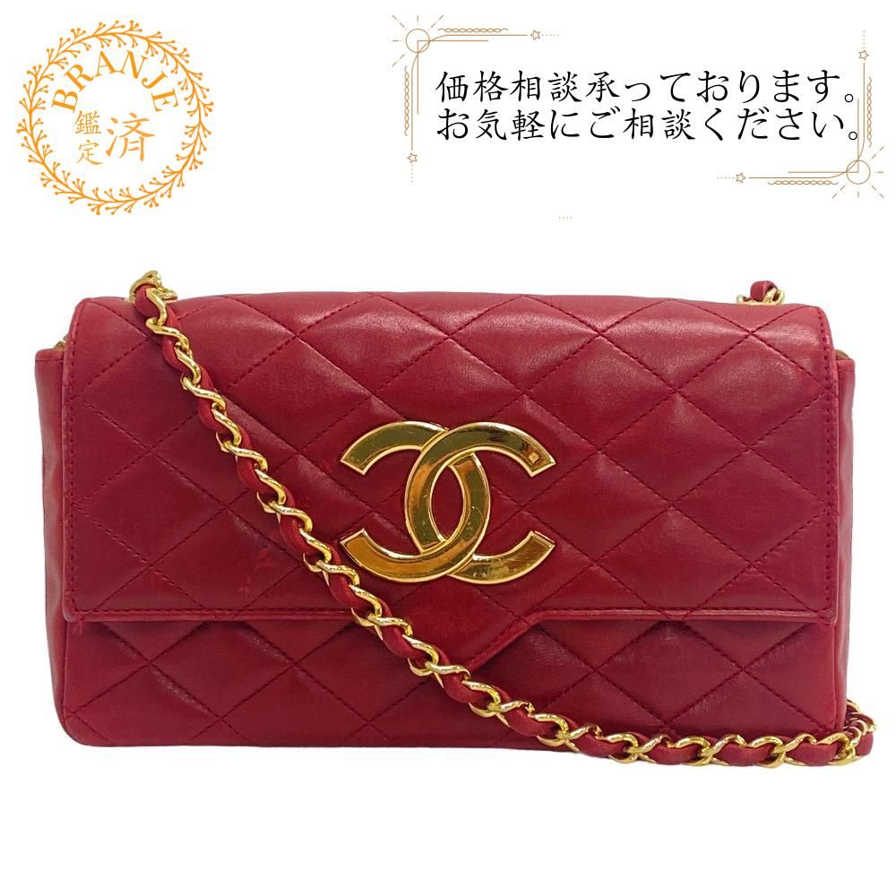 CHANEL/シャネル シングルフラップ ダブルチェーン マトラッセ ココマーク ラムスキン ショルダーバッグ レッド レディース ブランド