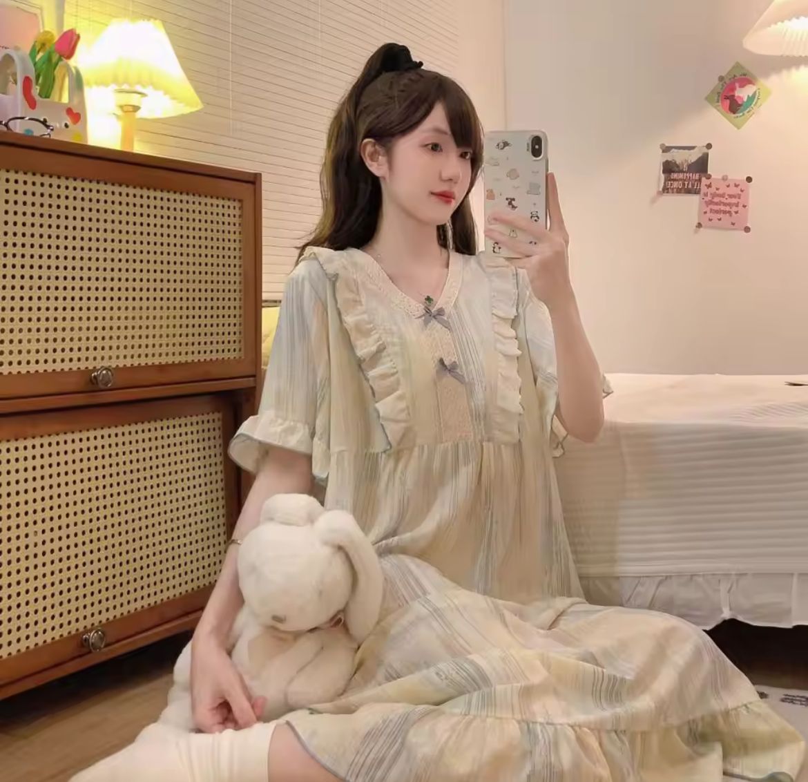 ふんわりコットン フレンチガーリールームワンピース