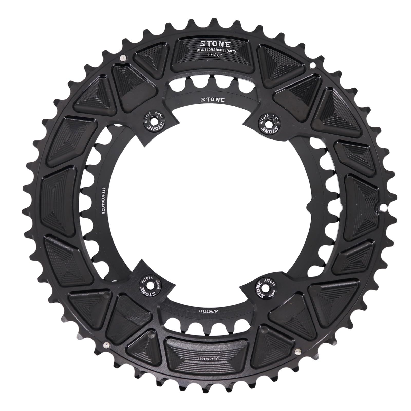 Stone 110bcd ダブルサークルチェーンリング Shimano 105 R7100 UT R8100 DA R9200 ロードバイク用 46-32T,48-33T,50-34T,54-40T,52-36T,53-39T (R8100用ボルトカバー)