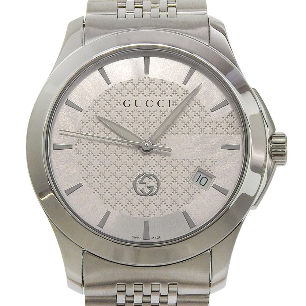 【GUCCI】グッチ Gタイムレス 126.4 ステンレススチール クオーツ アナログ表示 メンズ シルバー文字盤 腕時計