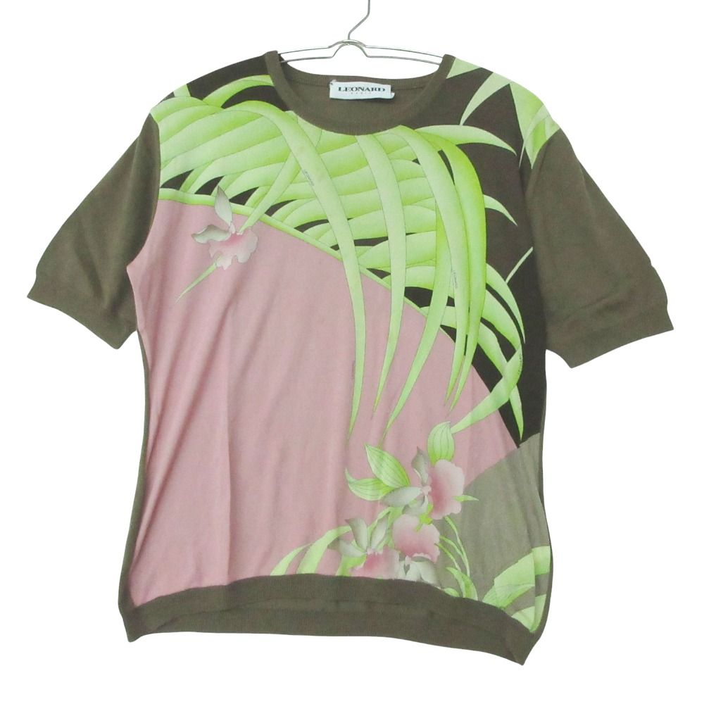 LEONARD レオナール 半袖Tシャツ シルク フラワープリント ニット