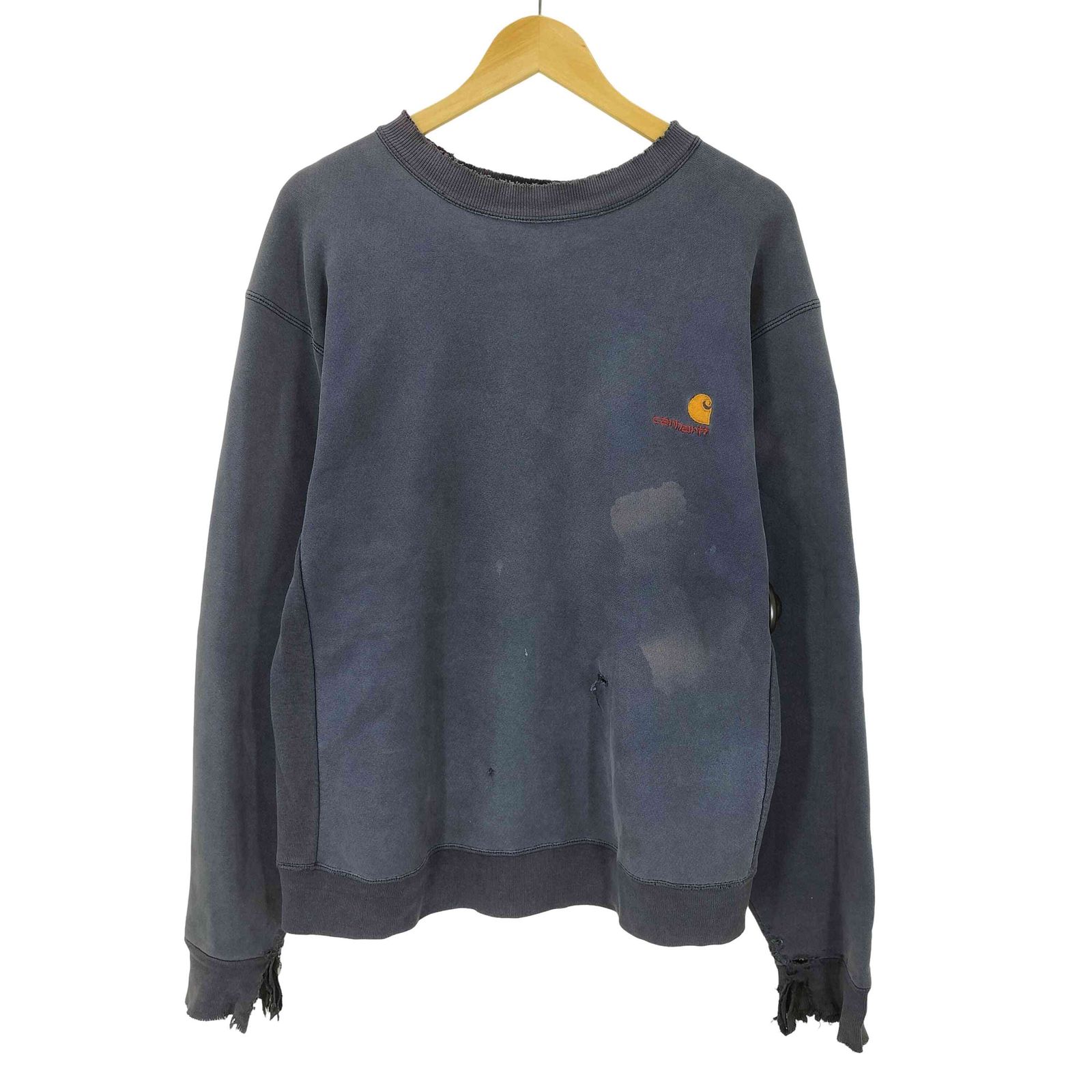 カーハート Carhartt 90S 星タグ USA製 三角タグ リバースウィーブ型 ヘビーウェイト サンフェード スウェット トレーナー ナス紺 襤褸 ボロ メンズ 表記無