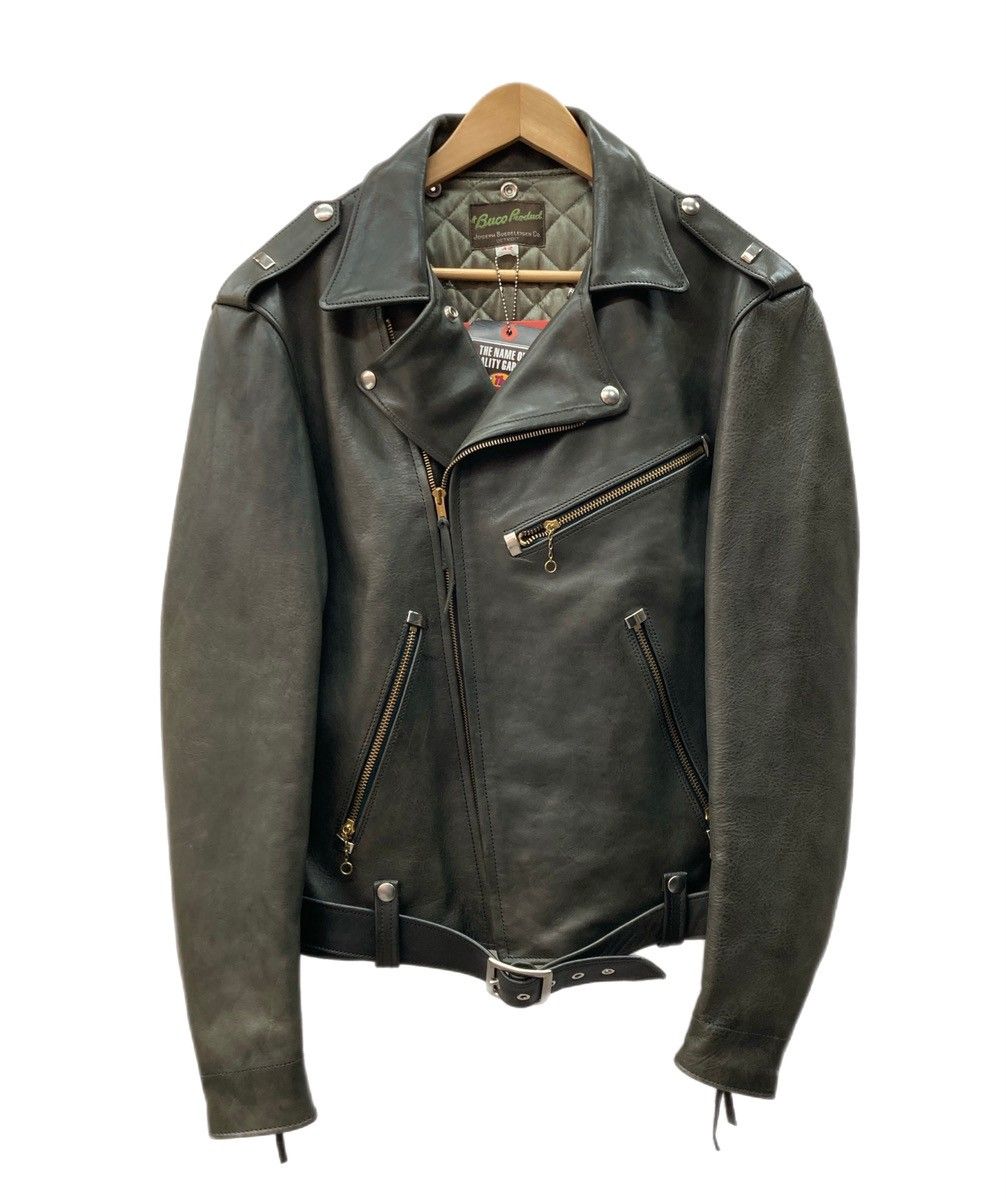 ブコ Buco リアルマッコイズ THE REAL McCOY'S J-71 ライダース レザージャケット ダブル 緑 サイズ42 ジャケット 無地 カーキ 104MT-3182