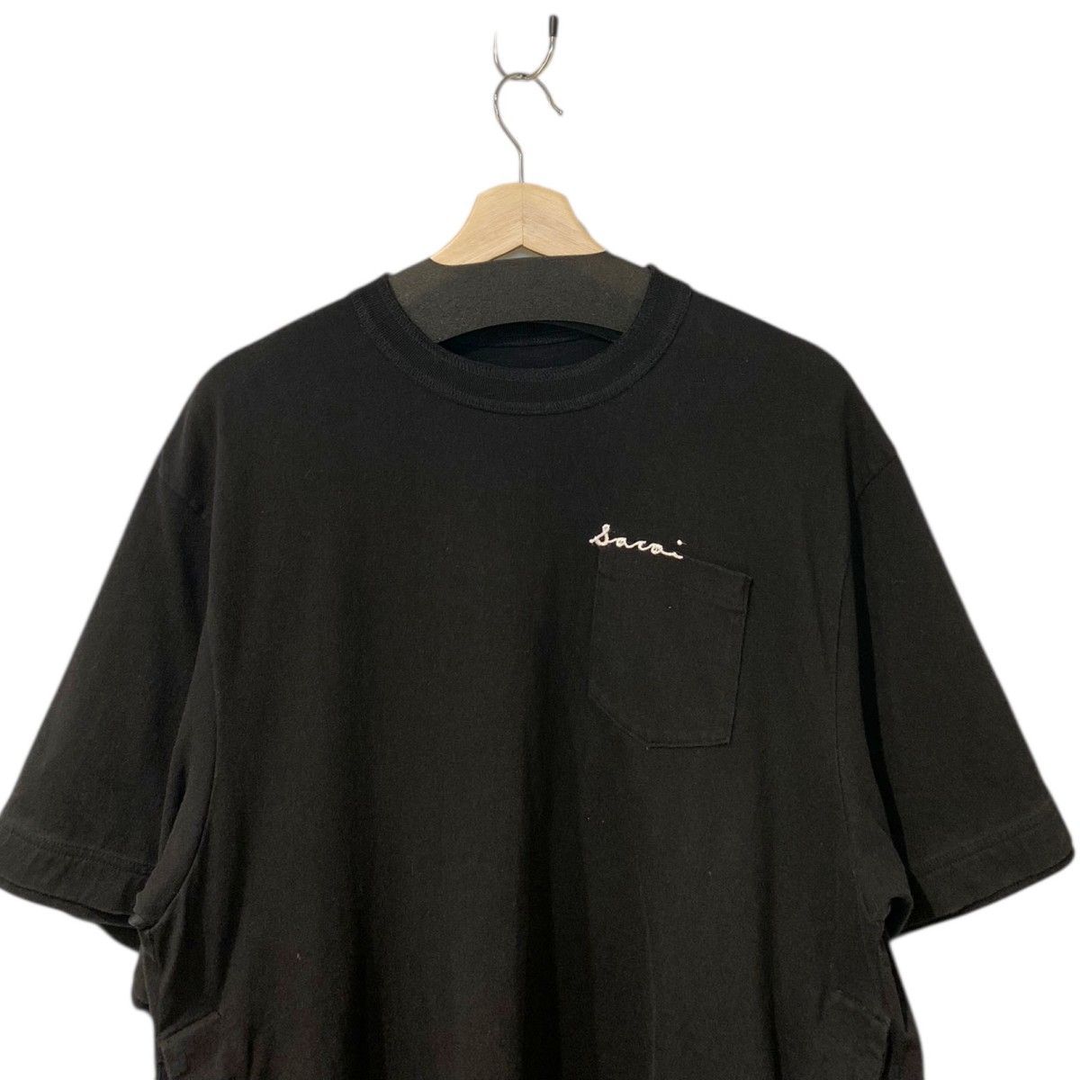 sacai 22SS Cotton Twill T-Shirtロゴ刺繍切替ドッキングコットン