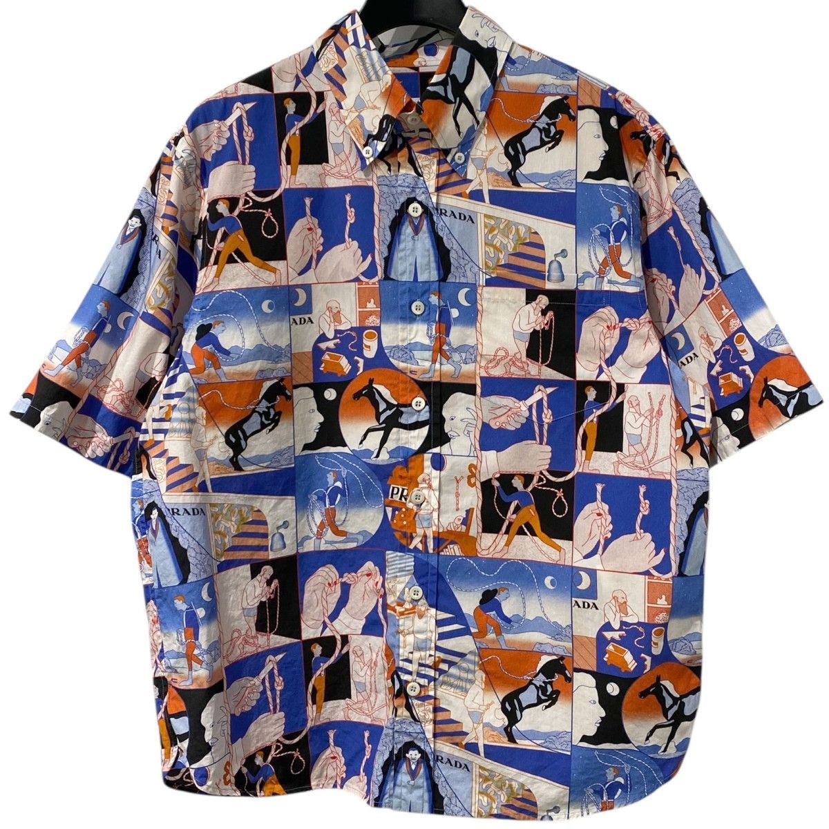 PRADA 18SS Comic Rope Shirt総柄半袖シャツ 8069000138870