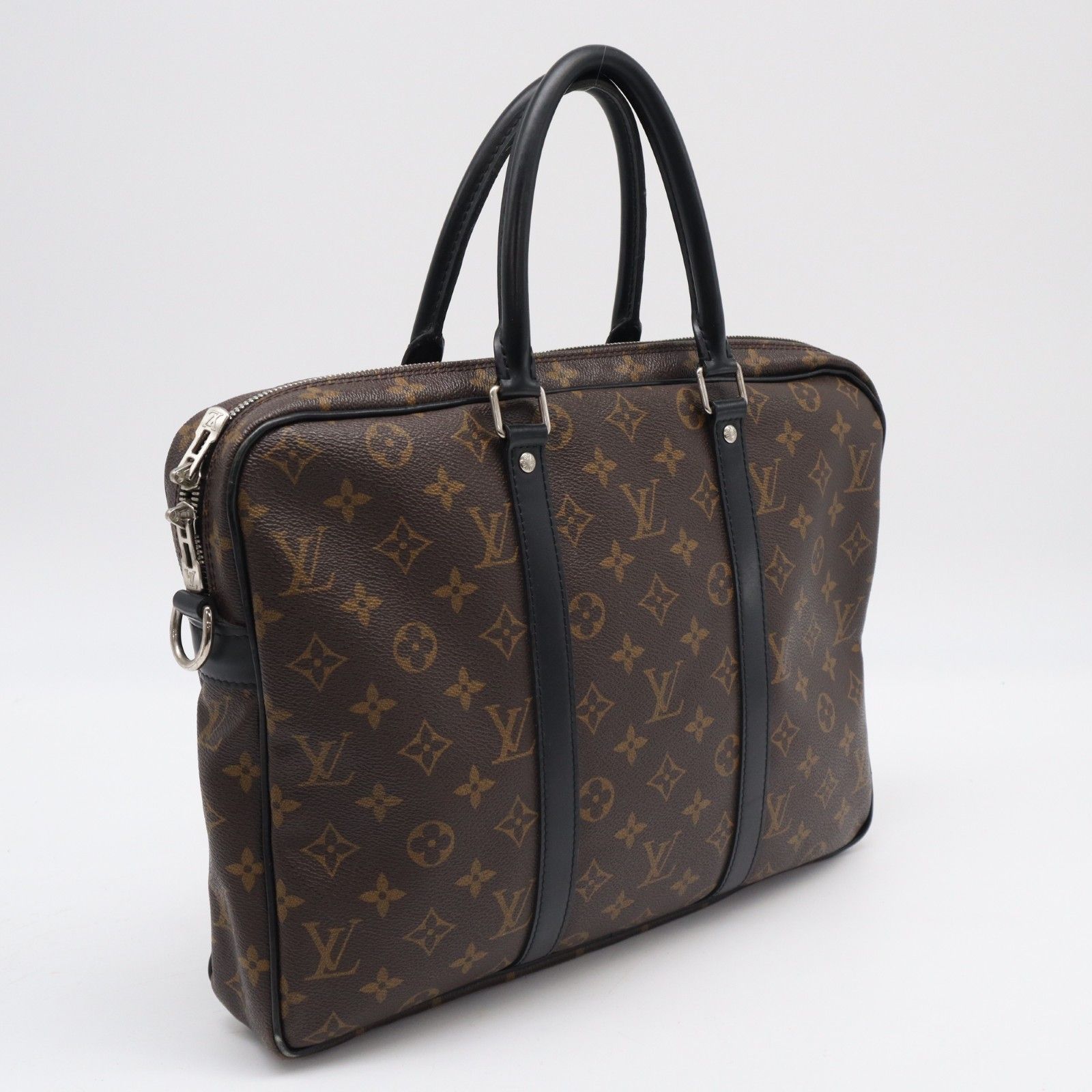 ★3日以内返品可★ LOUIS VUITTON ルイ・ヴィトン モノグラムマカサー ポルトドキュマンヴォワヤージュ M52005 ブリーフケース ブラウン ブラック コーティングキャンバス レザー メンズ