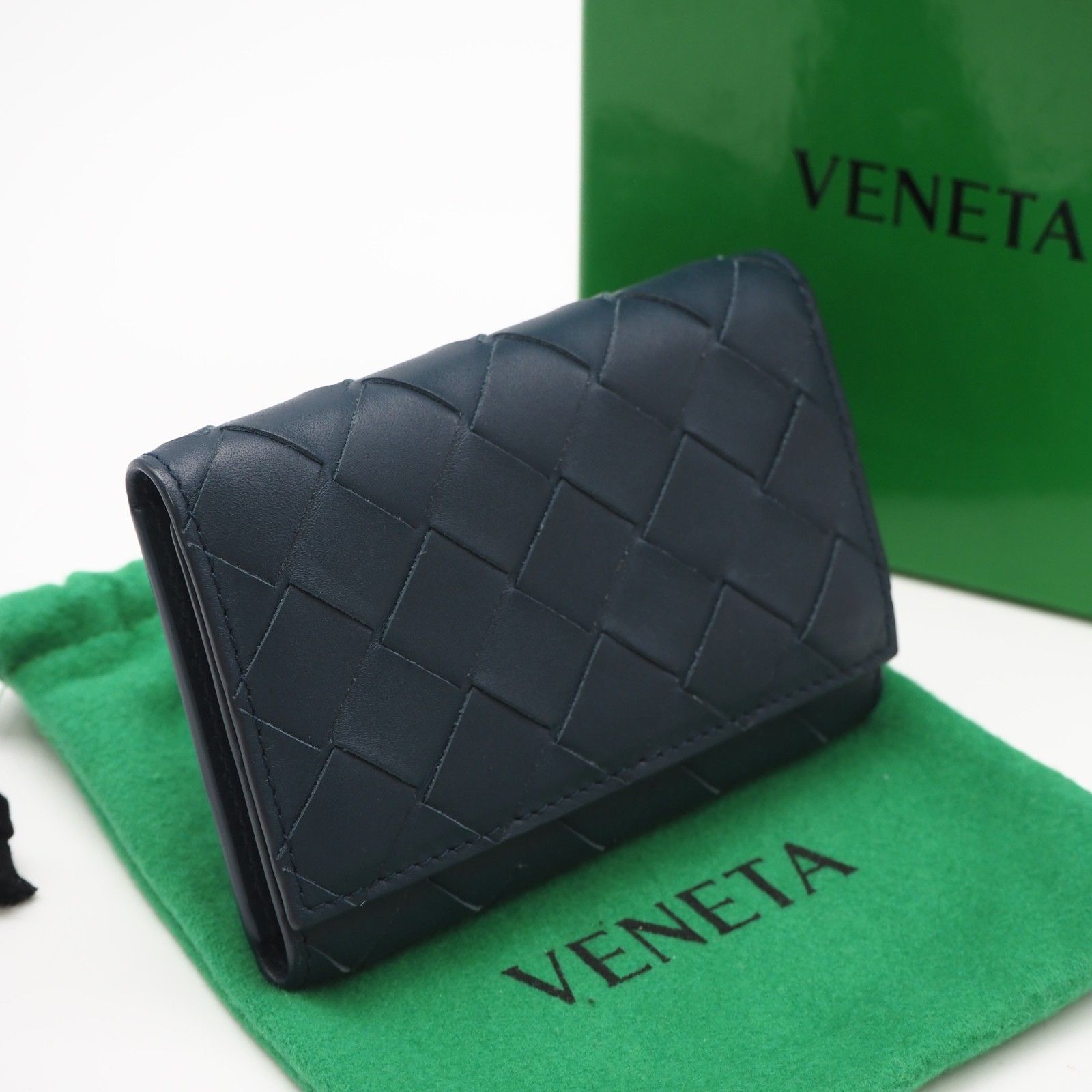 ★3日以内返品可★ 極美品 BOTTEGAVENETA ボッテガヴェネタ イントレチャート 6連キーケース 630336 キーケース ネイビー カーフレザー メンズ