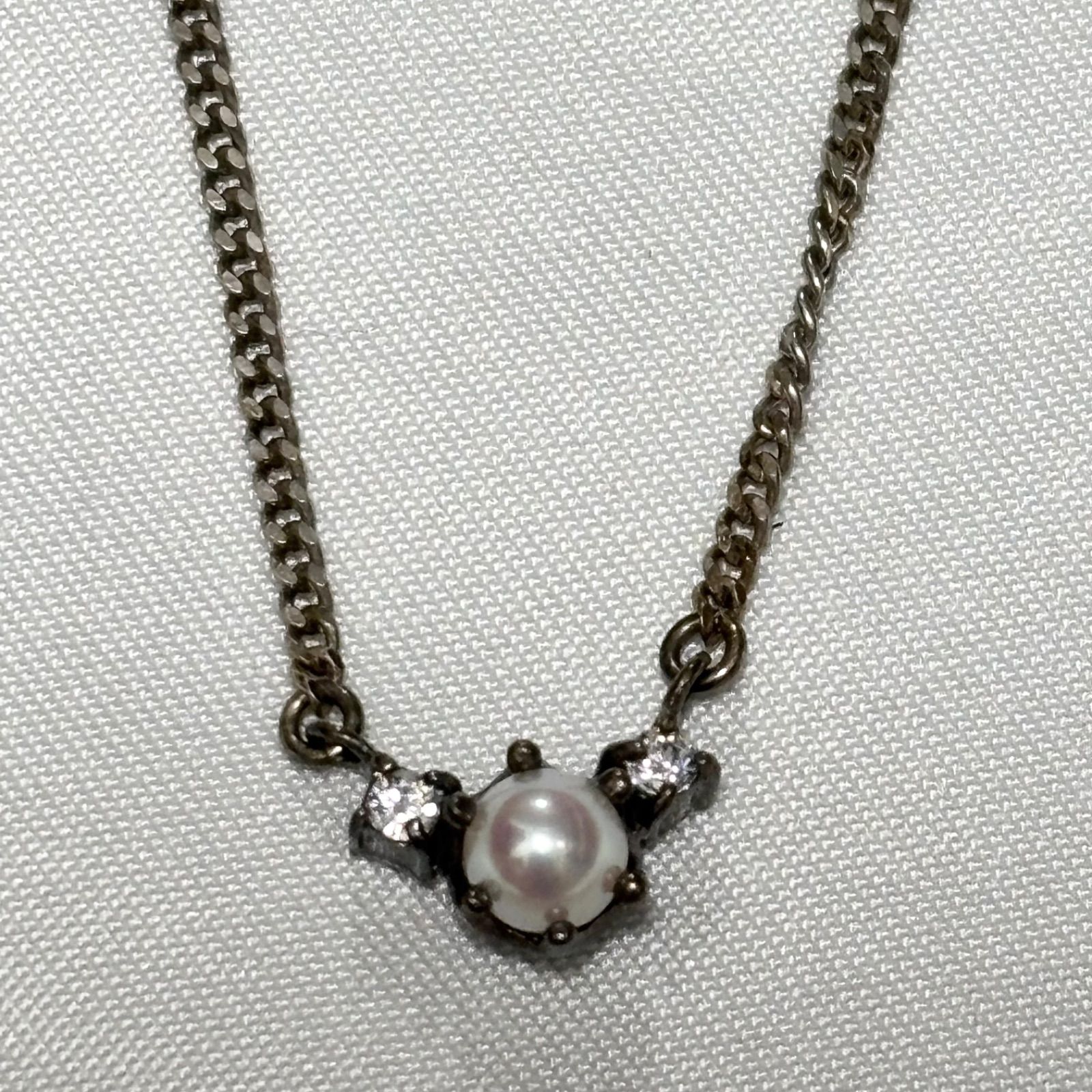 【送料無料】4℃/ヨンドシー/ネックレス/パール/ストーン/シルバー/ペンダント/アクセサリー/中古品