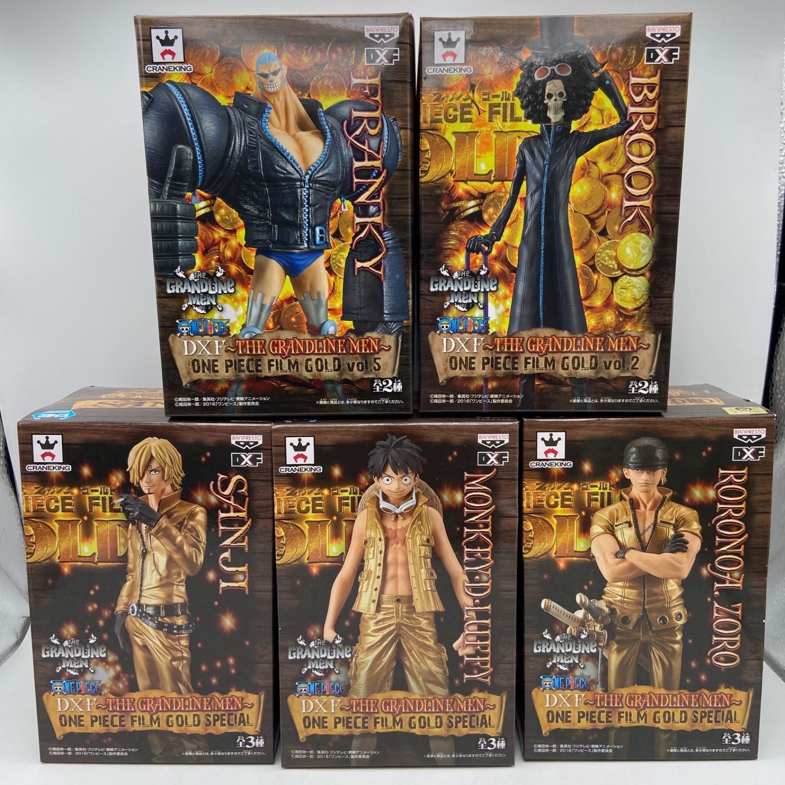 ワンピース　5点セット　まとめ　THE GRANDLINE MEN　ONE PIECE FILM GOLD SPECIAL　ルフィ　ゾロ　サンジ　ブルック　フランキー　プライズ　フィギュア　バンダイ　バンプレスト　(ME26-4396)