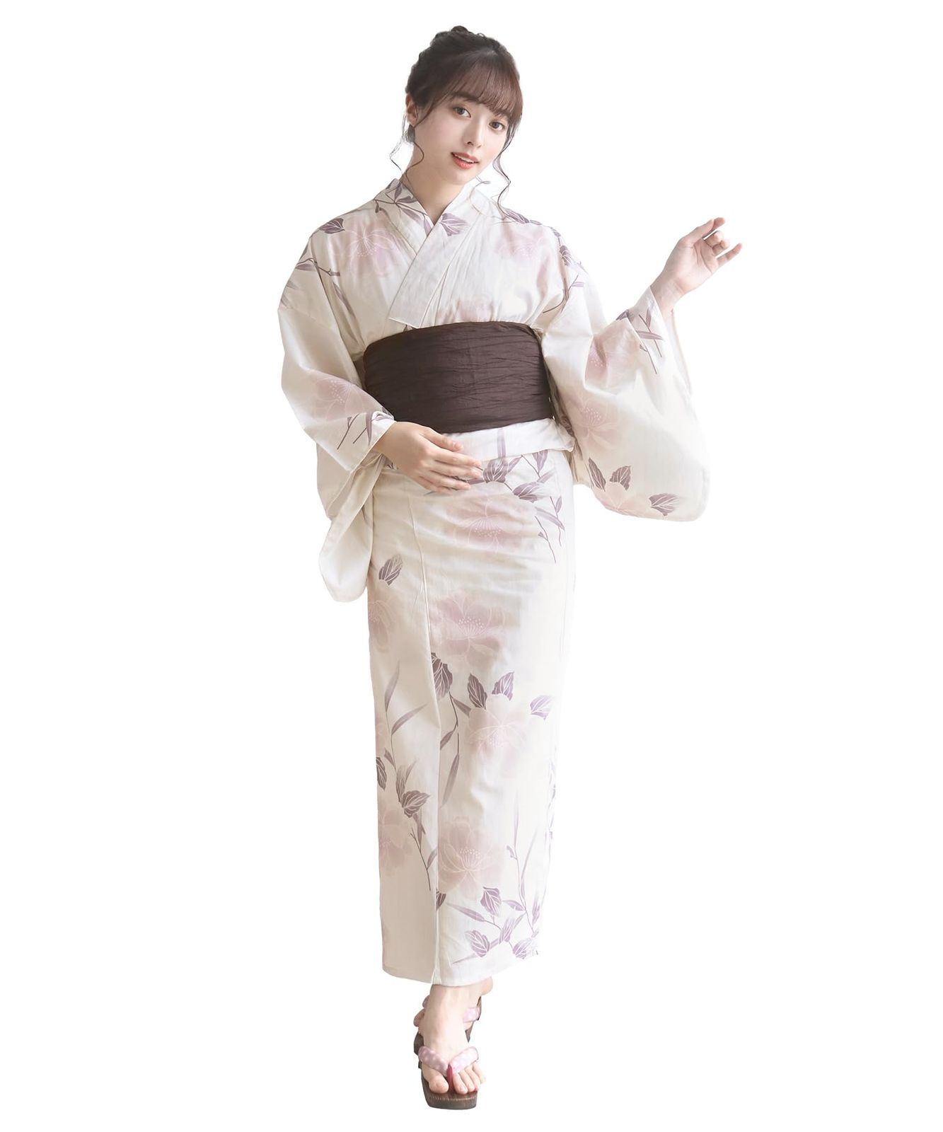 【在庫処分】浴衣セット [キョウエツ] 変わり織 生成り 二部式 [KYOETSU] 4点セット(浴衣、兵児帯、肌着、下駄) レディース AB