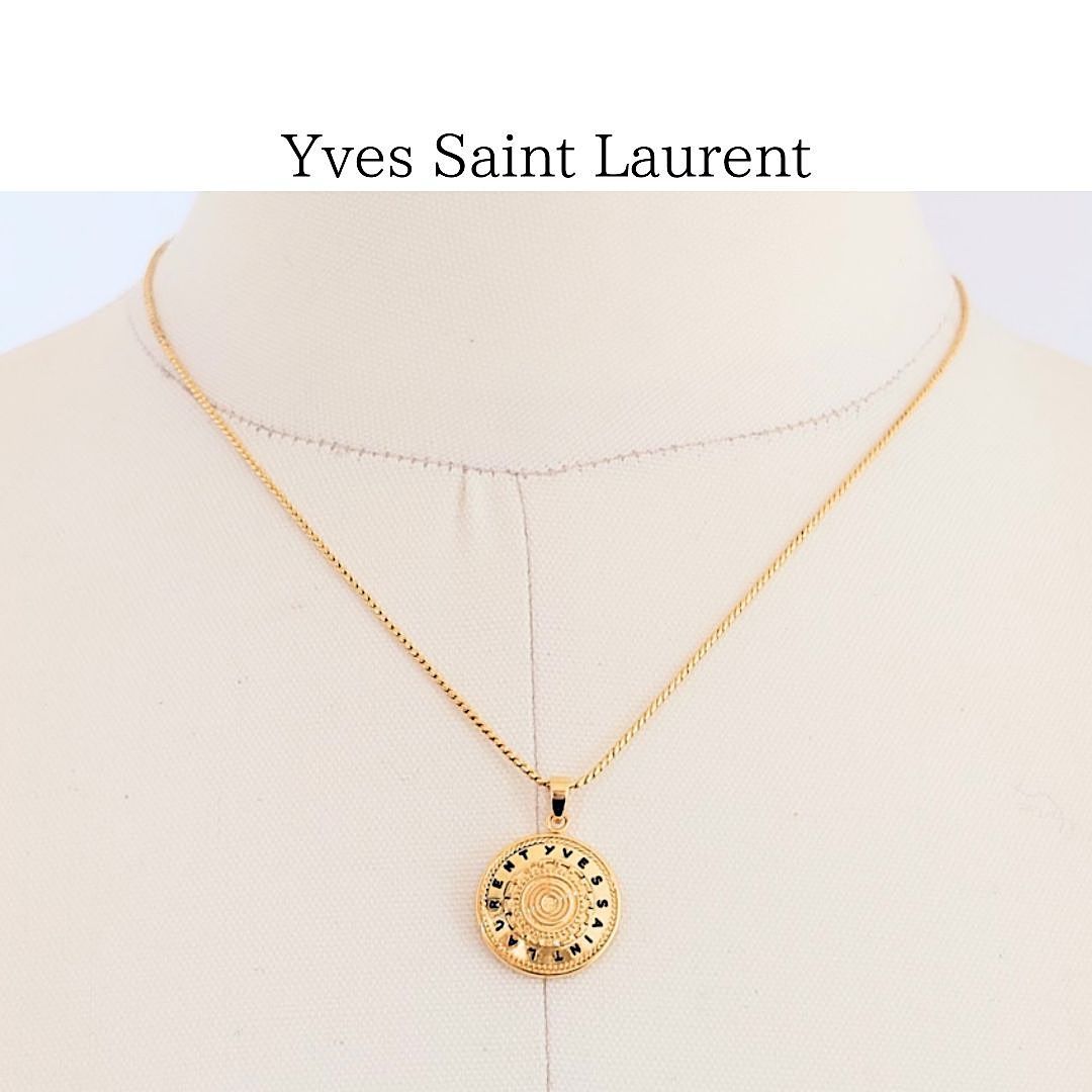 ヴィンテージ Yves Saint Laurent イヴ サンローラン YSL サークル ロゴ コイン メダル ネックレス ゴールド 14,364円