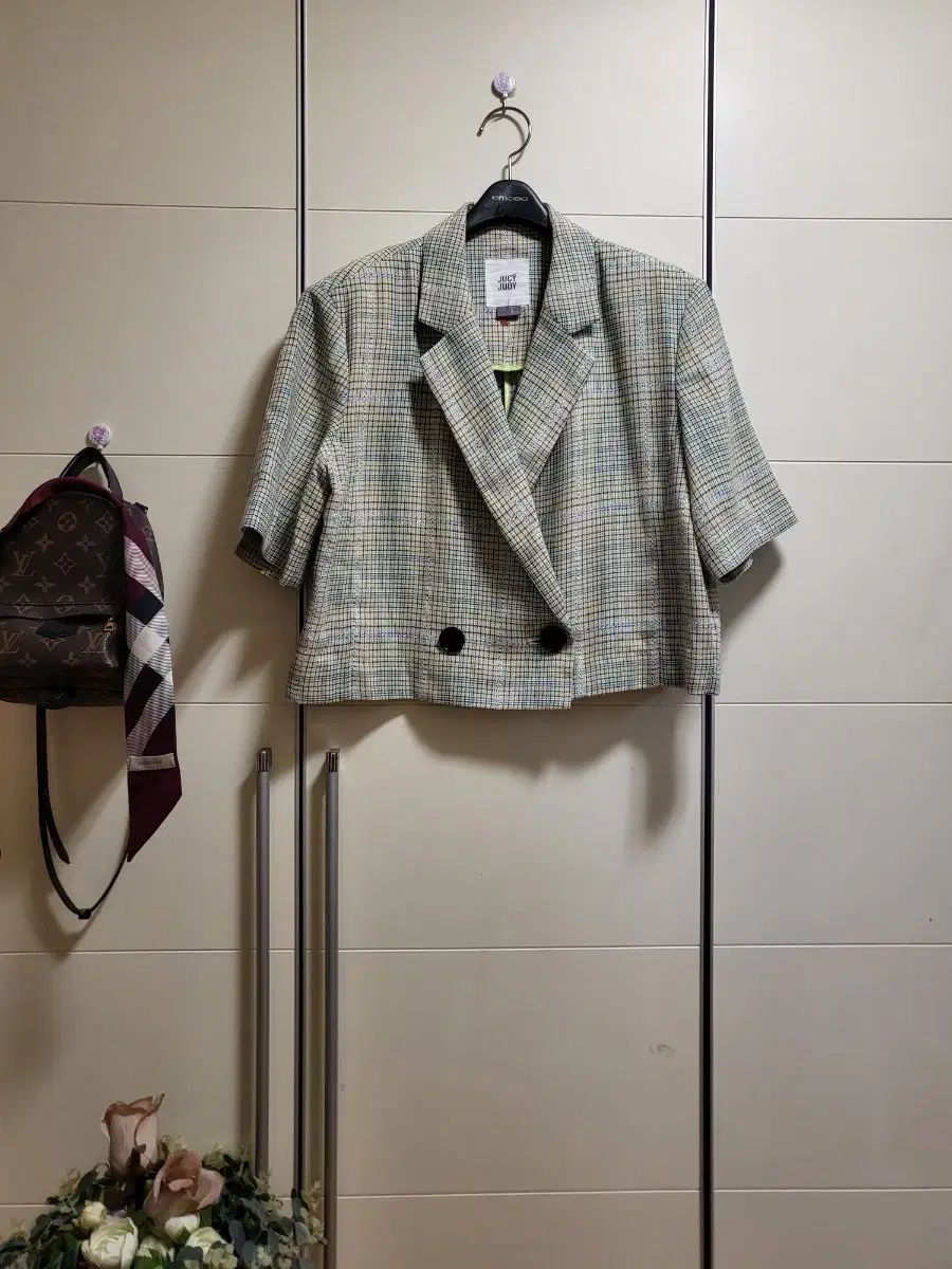 Jucy Judy ジュシジュディ CHECK チェック 半袖 半そで クロップド クロップ ジャケット ジャケット
