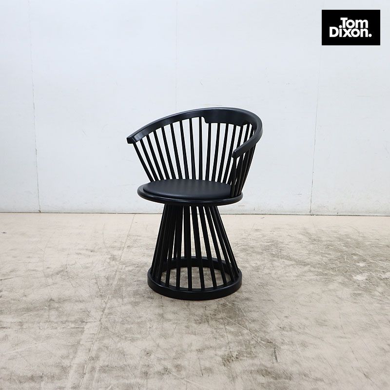 ◆展示品◆ Tom Dixon トムディクソン FAN ファン ダイニングチェア/アームチェア/肘掛け椅子 ブラック レザー×バーチ 21万 ① 60,500円